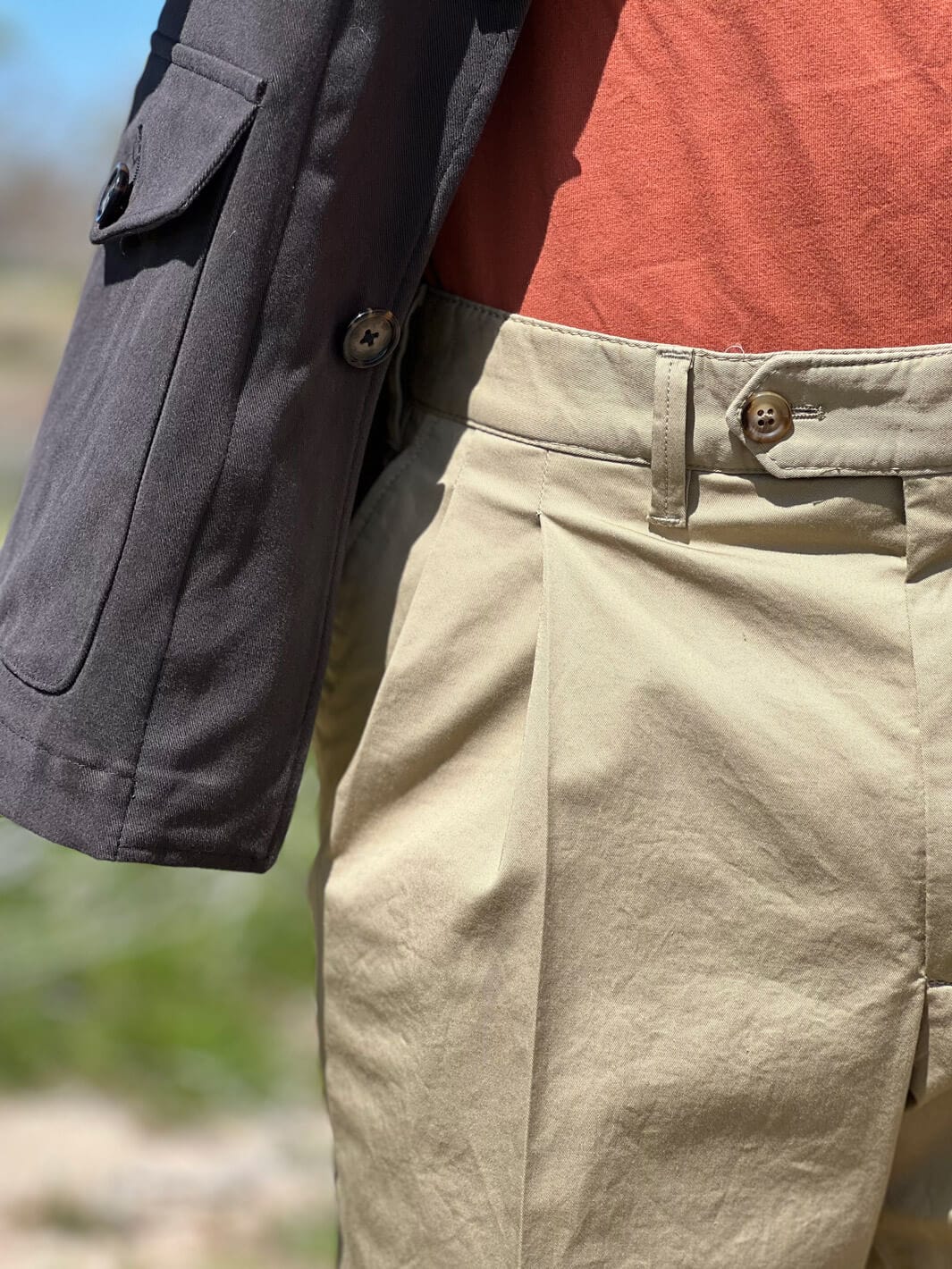 Pleated Cotton Twill Chinos - Beige - Image 4