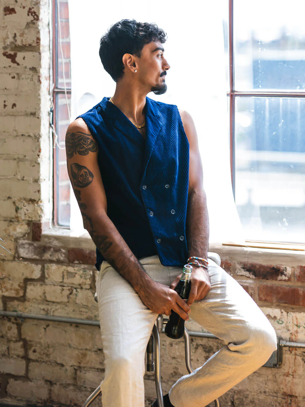 Blue Corduroy Double-Breasted Vest - Image 3