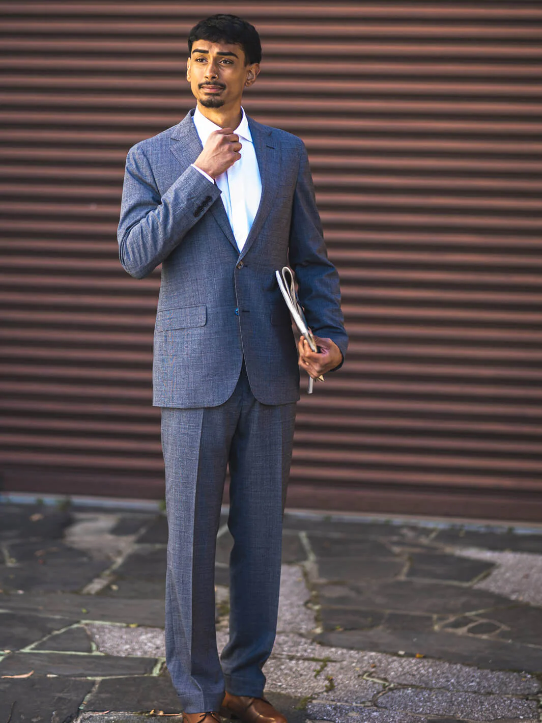 Steel Blue Glen Plaid Stretch Suit