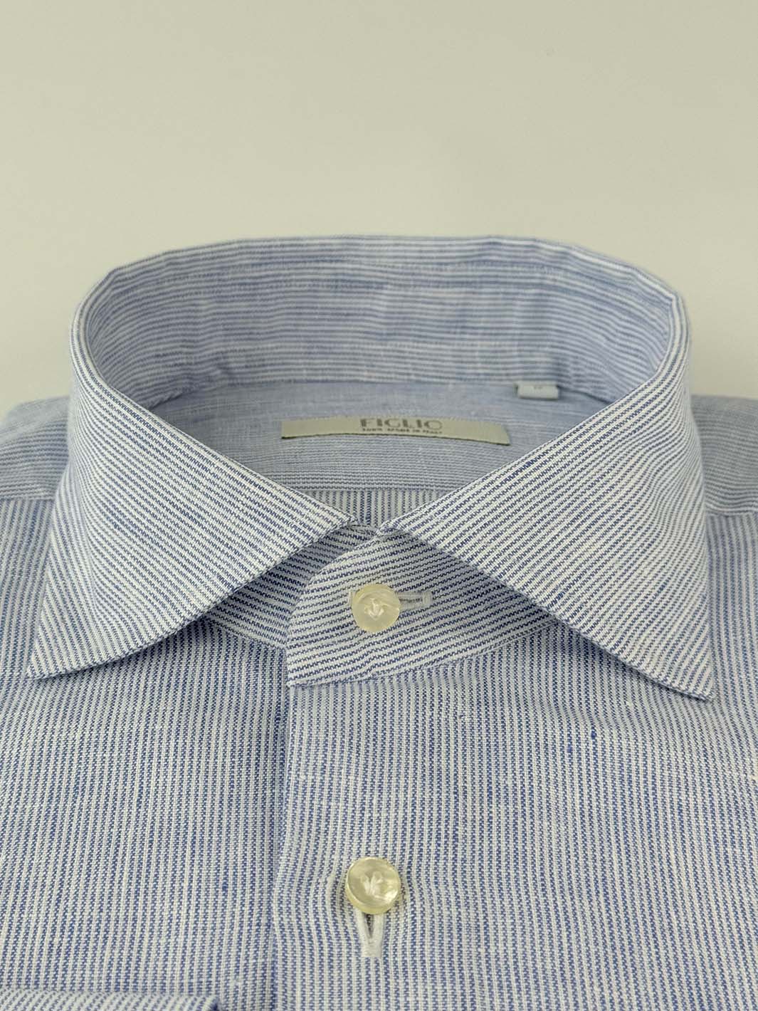Mille Stripe Linen Dress Shirt - Blue - Image 3