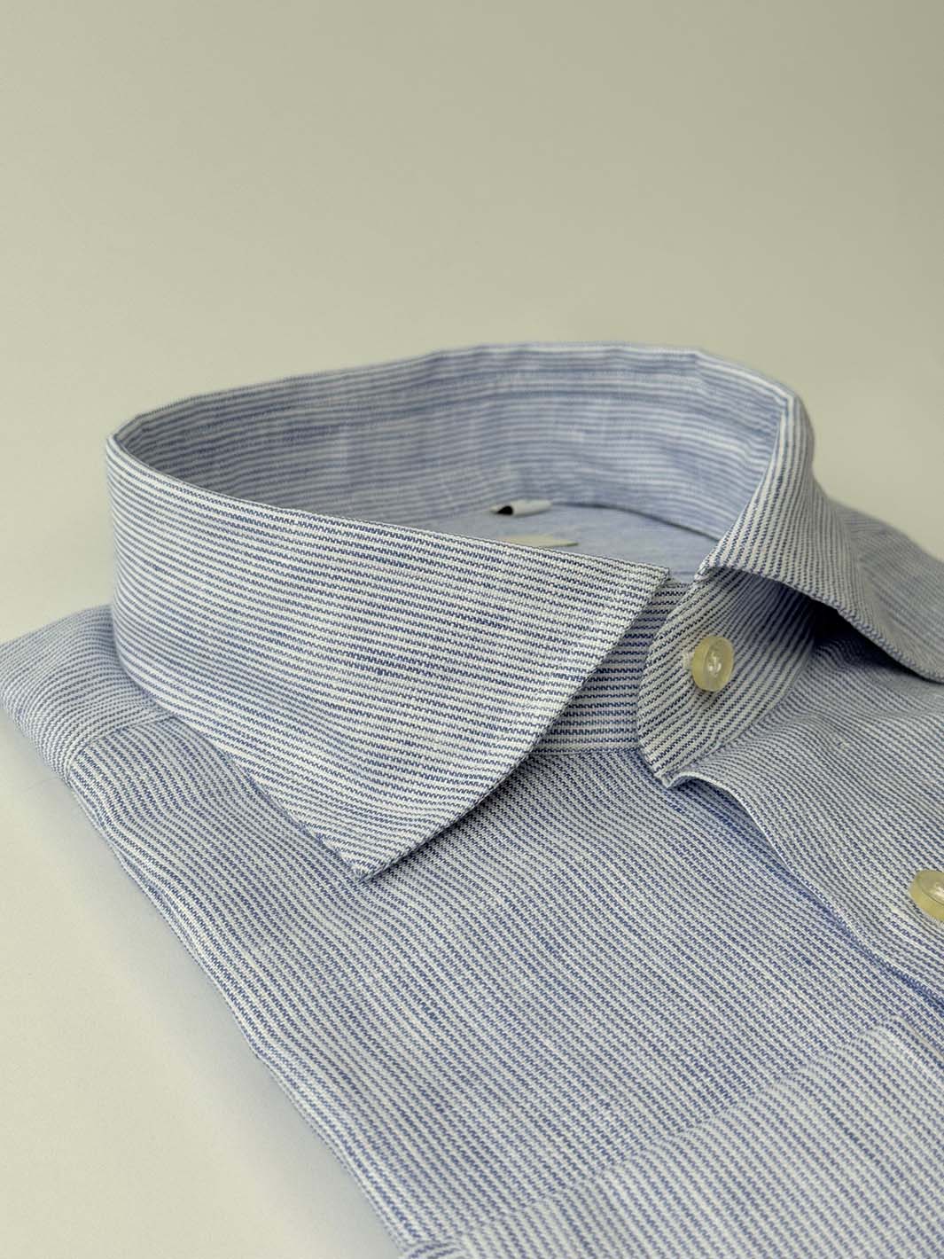 Mille Stripe Linen Dress Shirt - Blue - Image 5