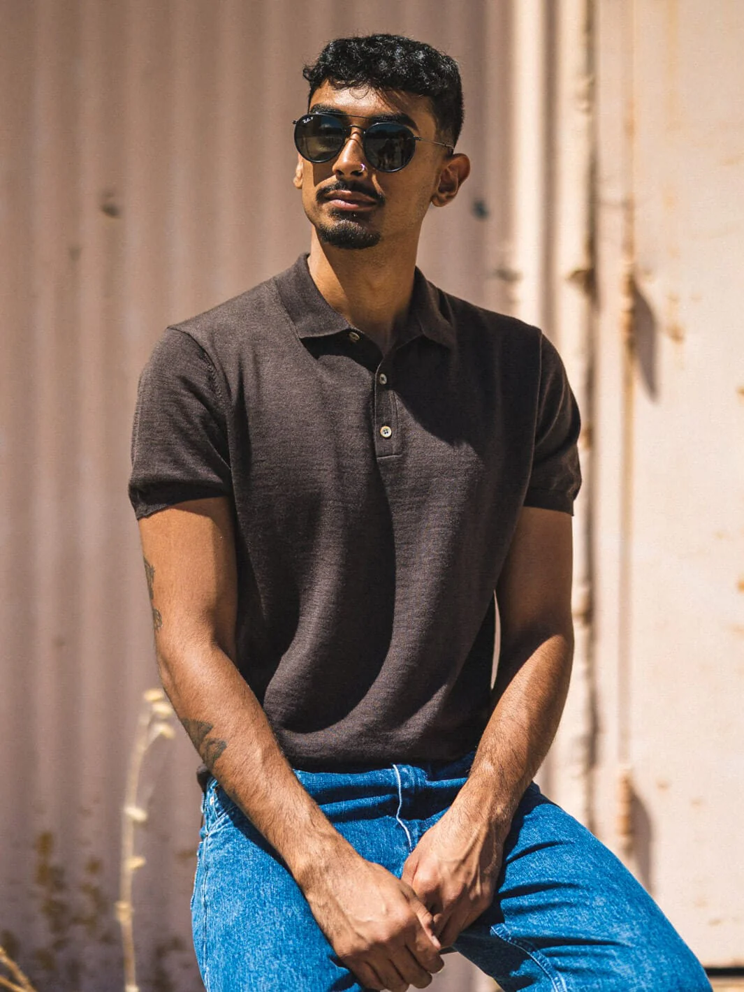 Merino Knit Polo Shirt - Brown - Image 4