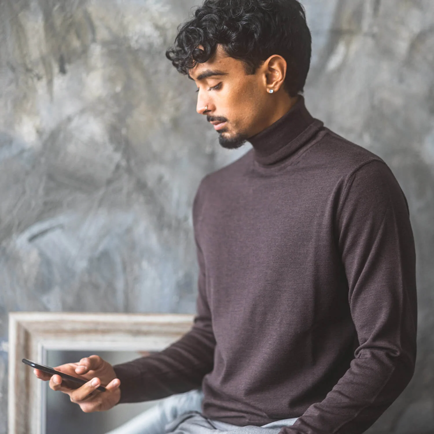 Merino Turtleneck Sweater - Chocolate - Image 2