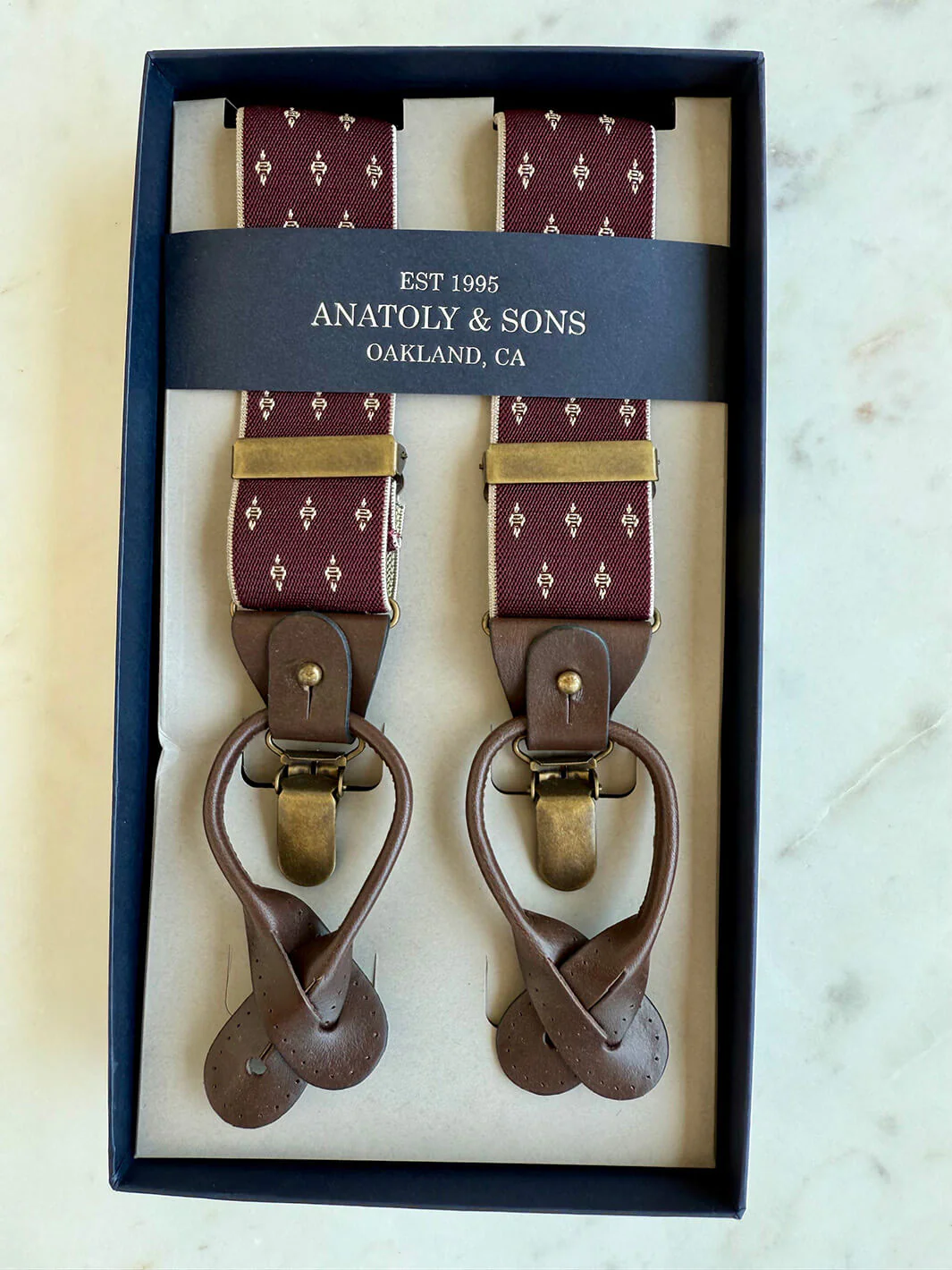 Classic Patterned Suspenders - Burgundy