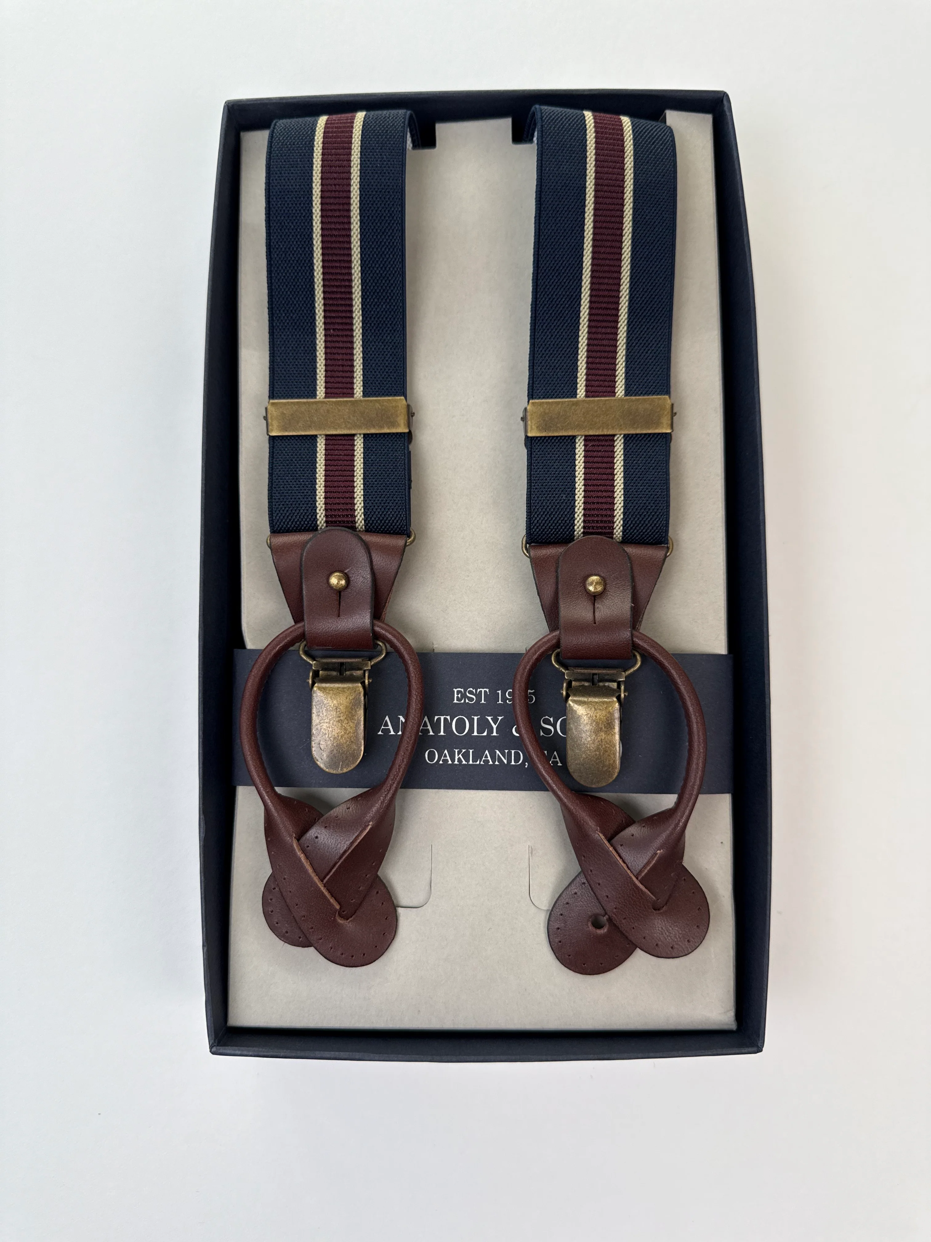 Classic Striped Suspenders - Navy & Burgundy
