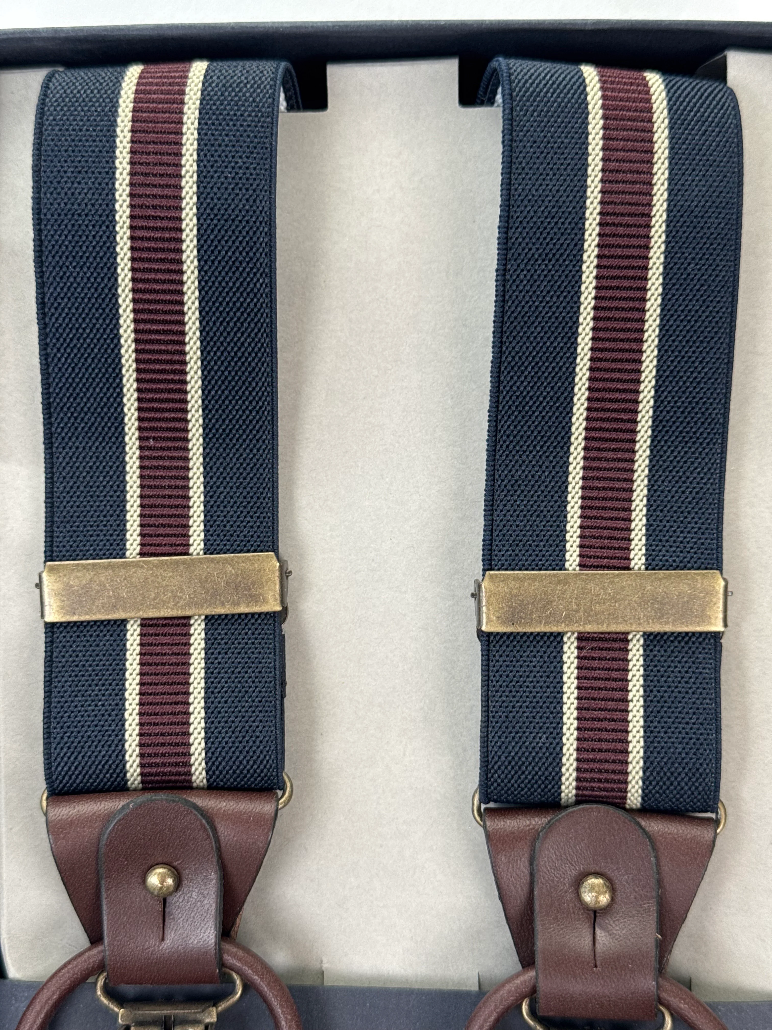 Classic Striped Suspenders - Navy & Burgundy - Image 3