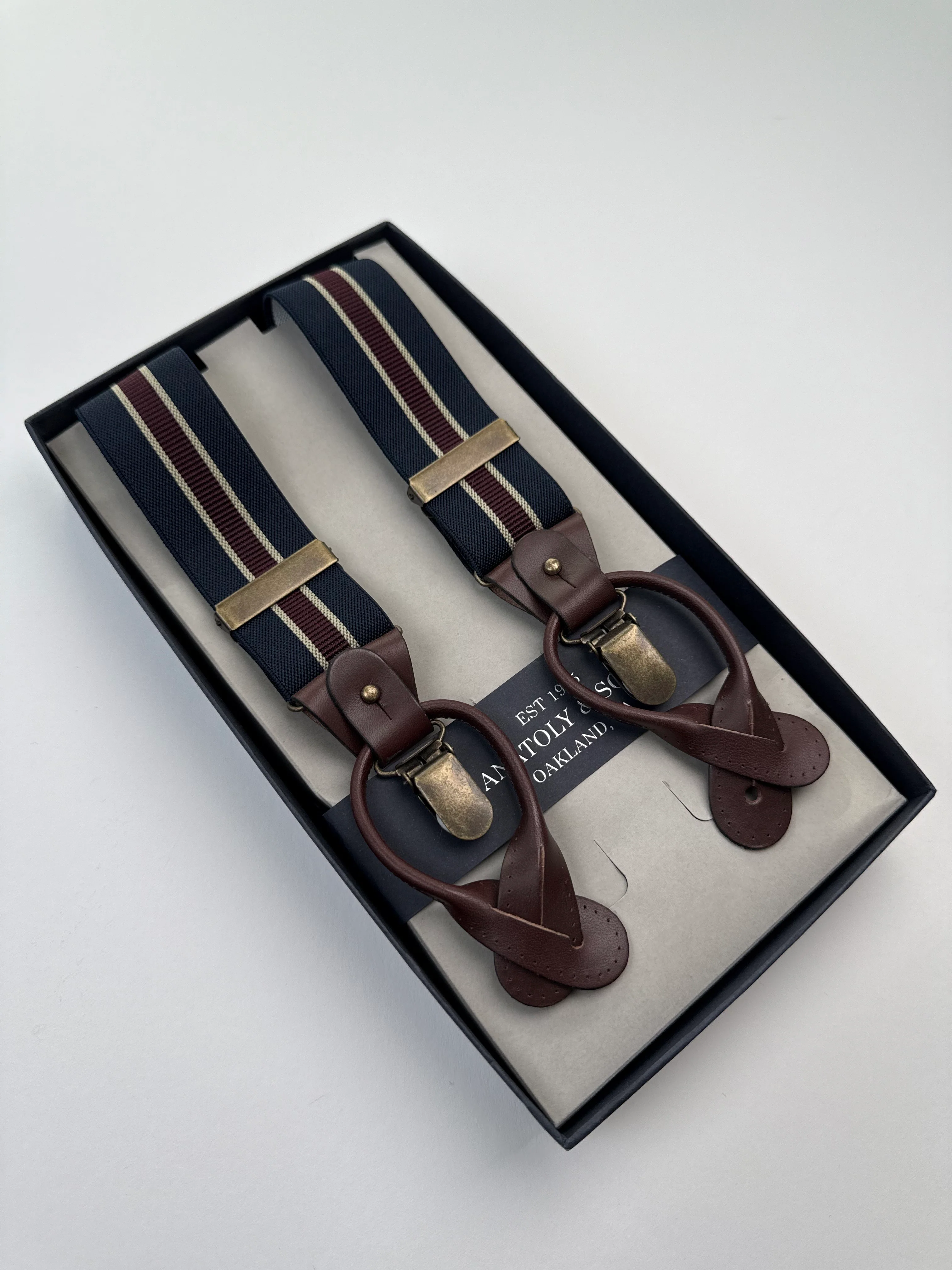 Classic Striped Suspenders - Navy & Burgundy - Image 4