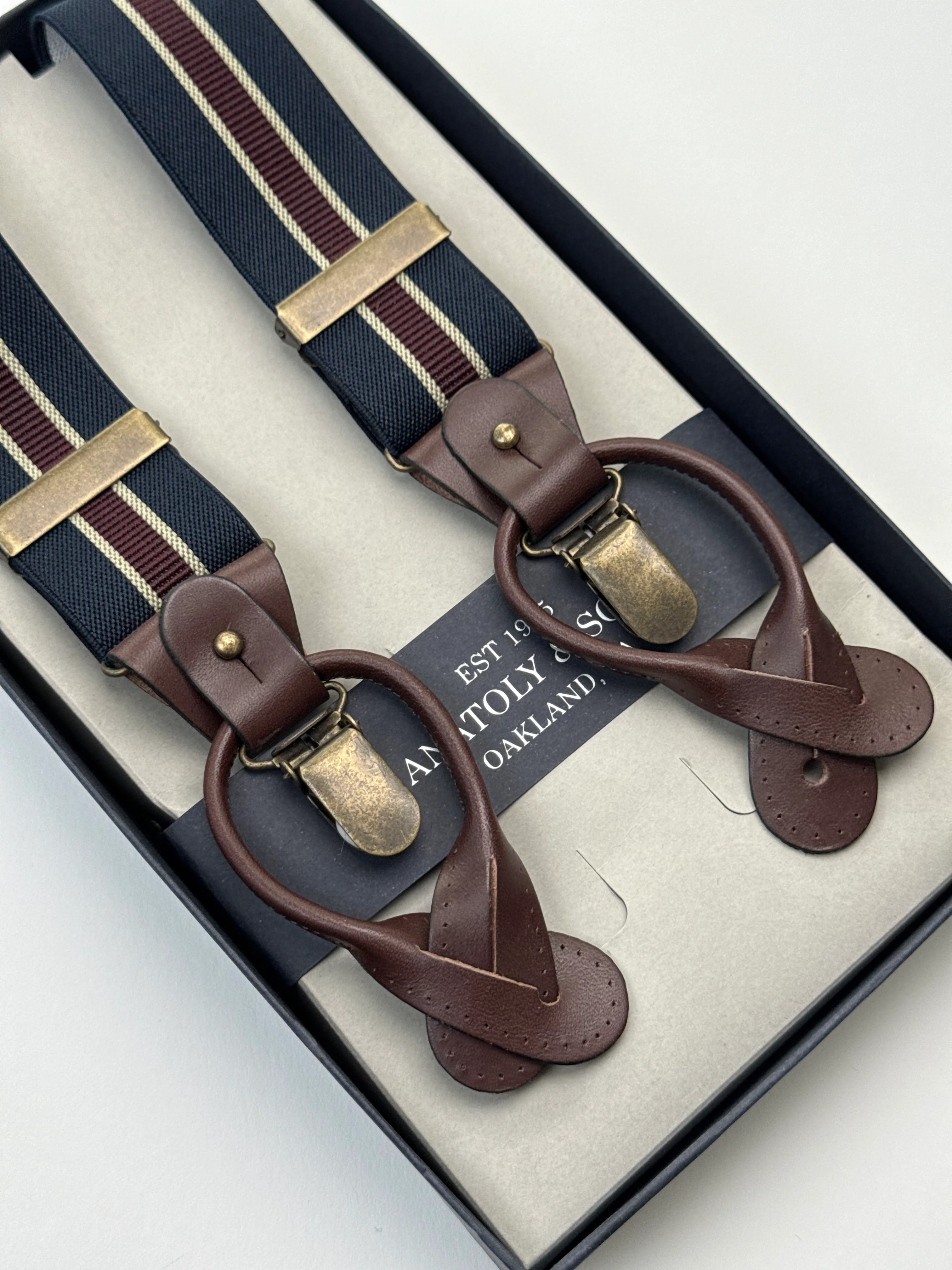 Classic Striped Suspenders - Navy & Burgundy - Image 5