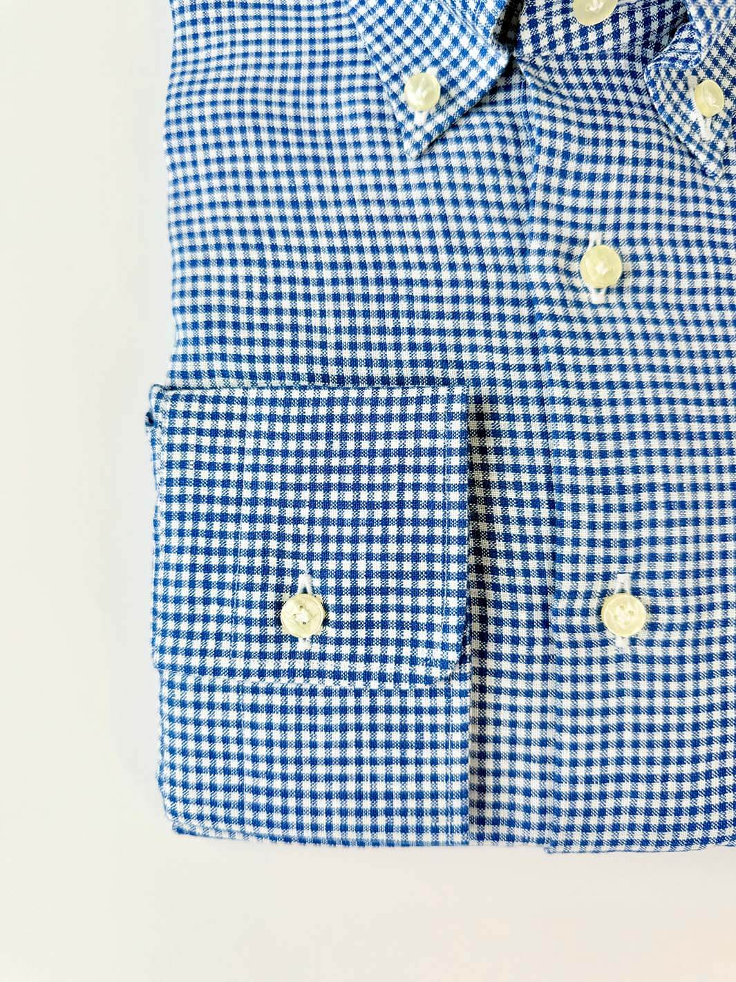 Gingham Linen Button-Down Shirt - Dark Blue - Image 3
