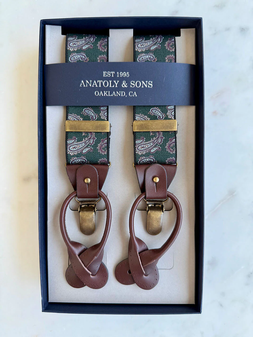 Classic Paisley Suspenders - Forest Green