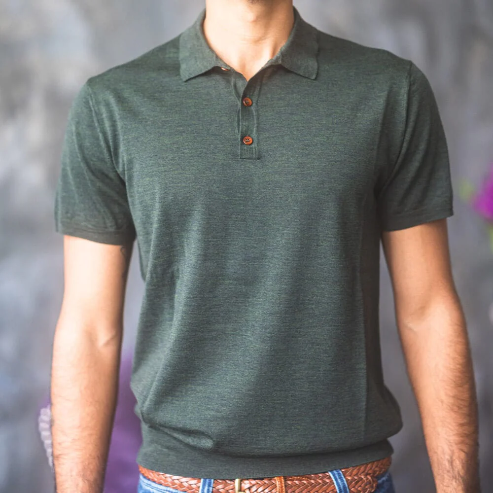 Extra Fine Merino Polo Shirt - Forest Green - Image 2