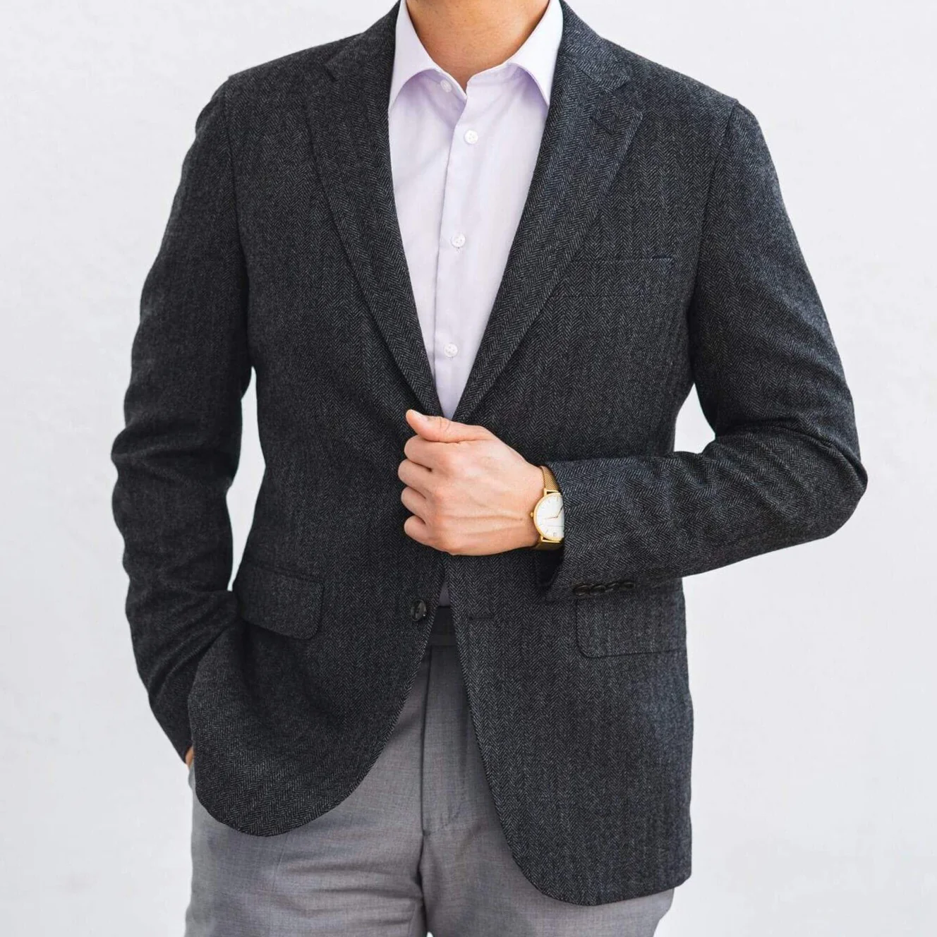 Grey Herringbone Tweed Sport Coat - Image 4