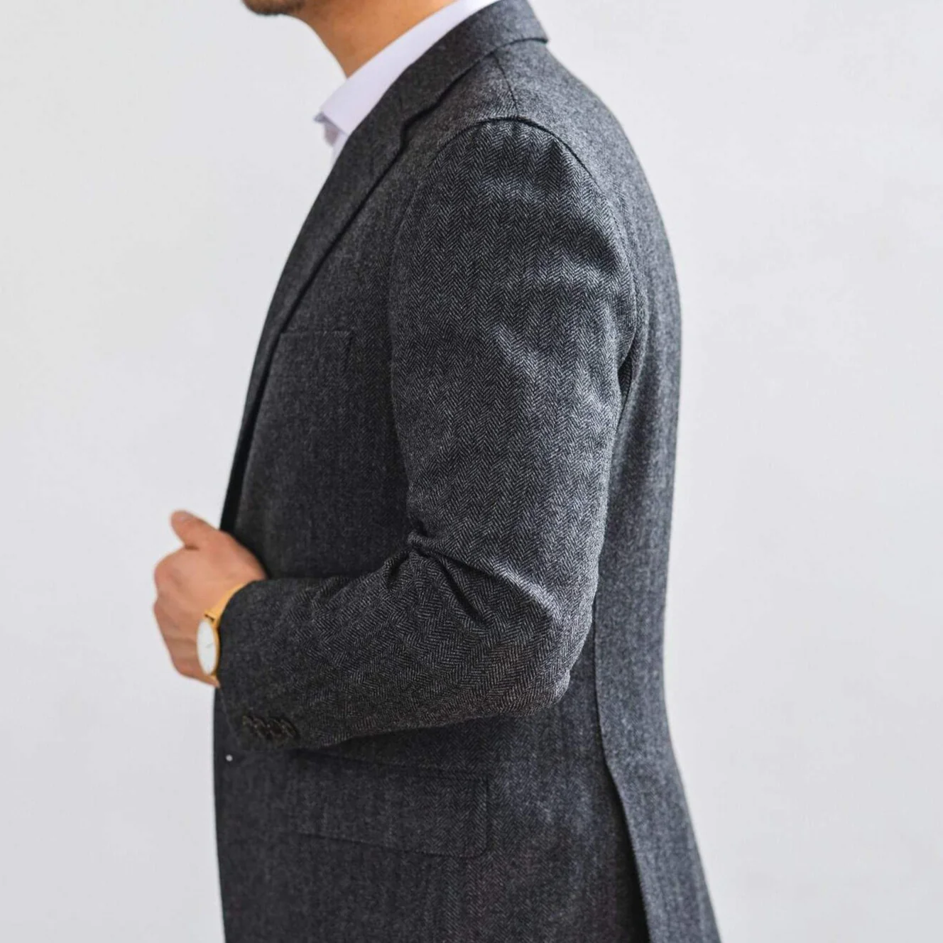 Grey Herringbone Tweed Sport Coat - Image 5