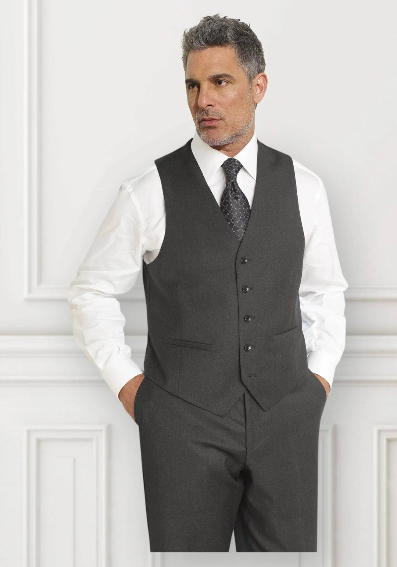 Grey S140s Wool Waistcoat - Image 2