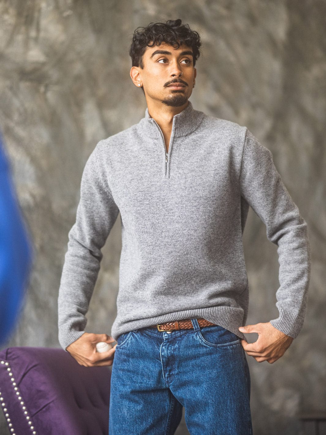 Merino Quarter-Zip Sweater - Grey