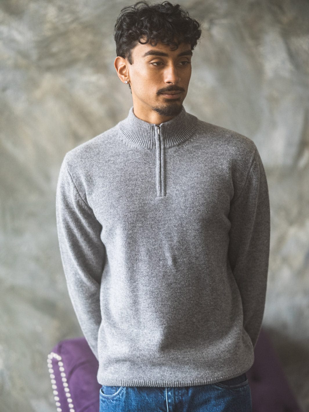 Merino Quarter-Zip Sweater - Grey - Image 5