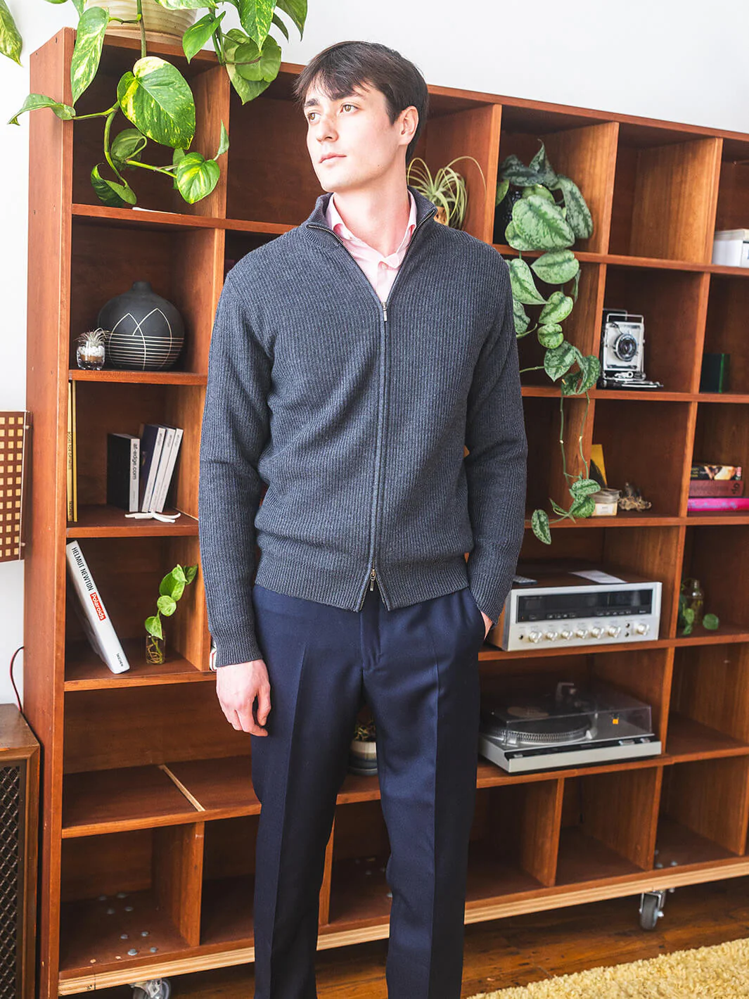 Lambswool Full-Zip Sweater - Grey