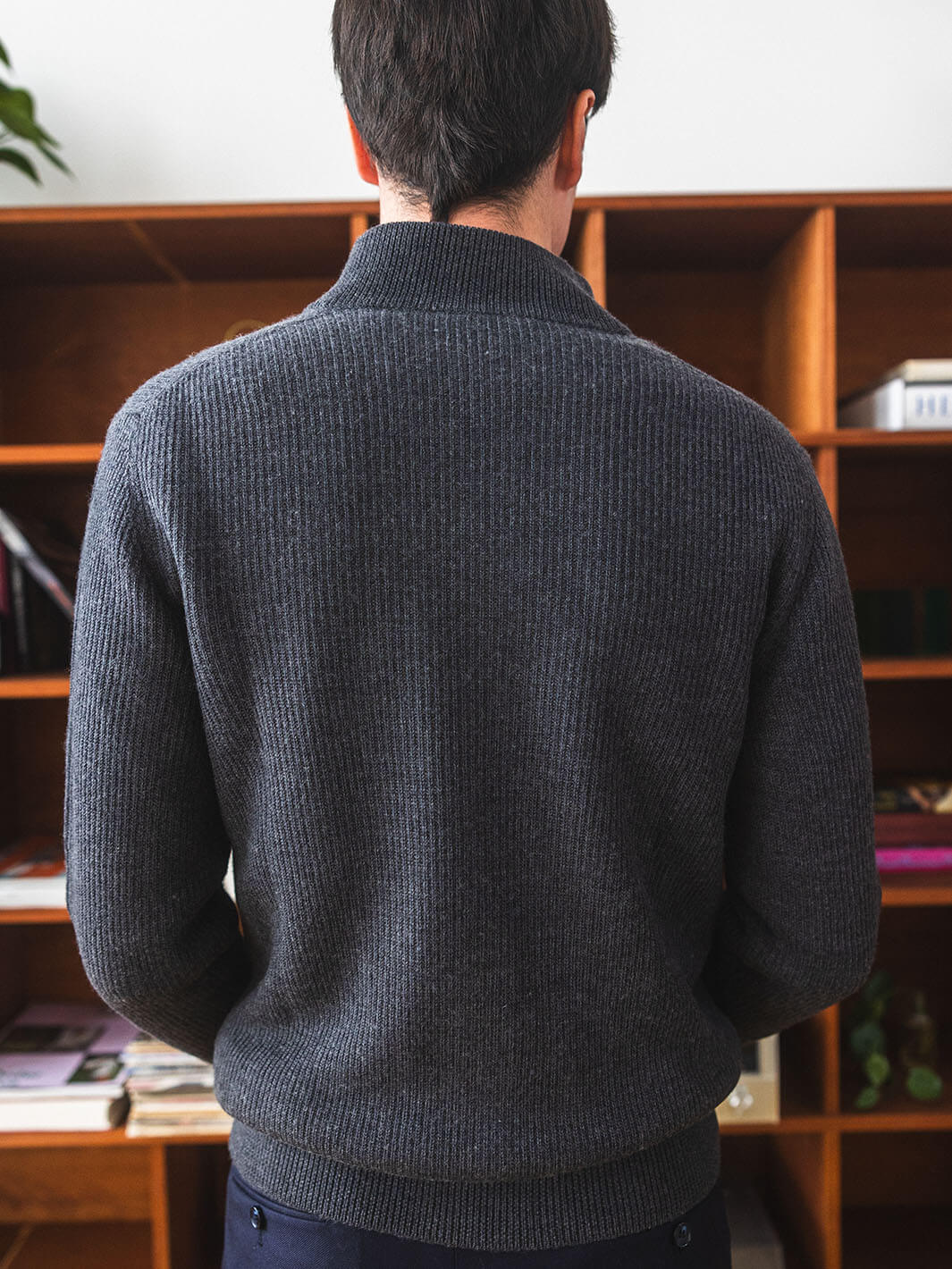 Lambswool Full-Zip Sweater - Grey - Image 2