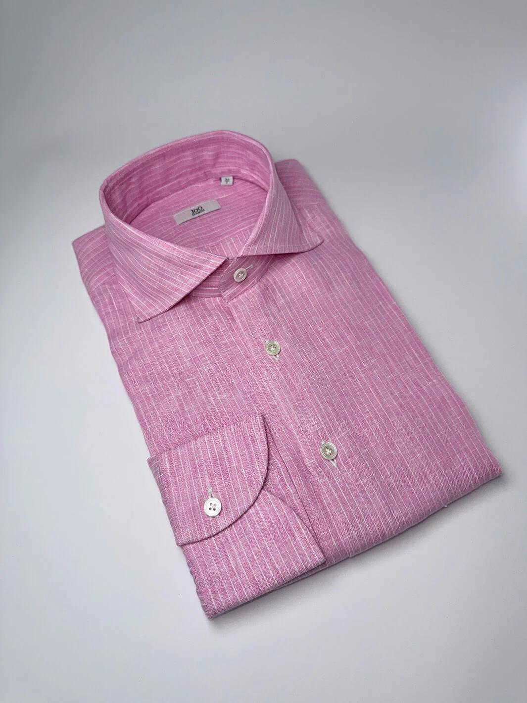Pinstripe Linen Dress Shirt - Lavender Pink - Image 4