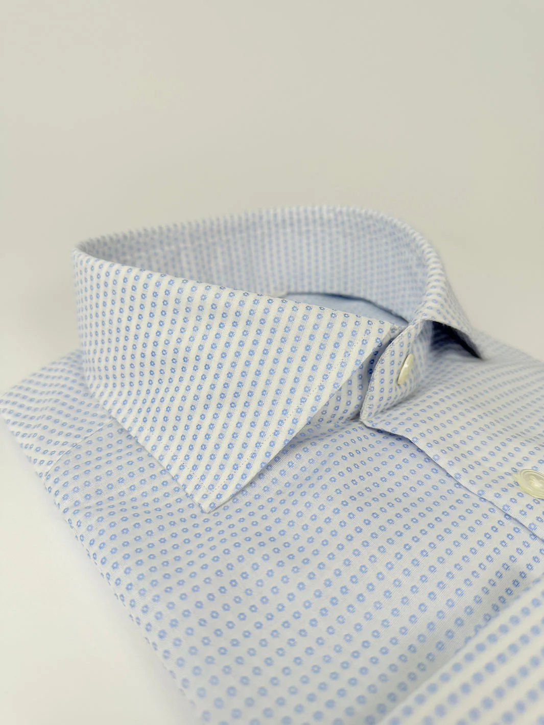Micro-Floral Cotton Dress Shirt - Light Blue - Image 3