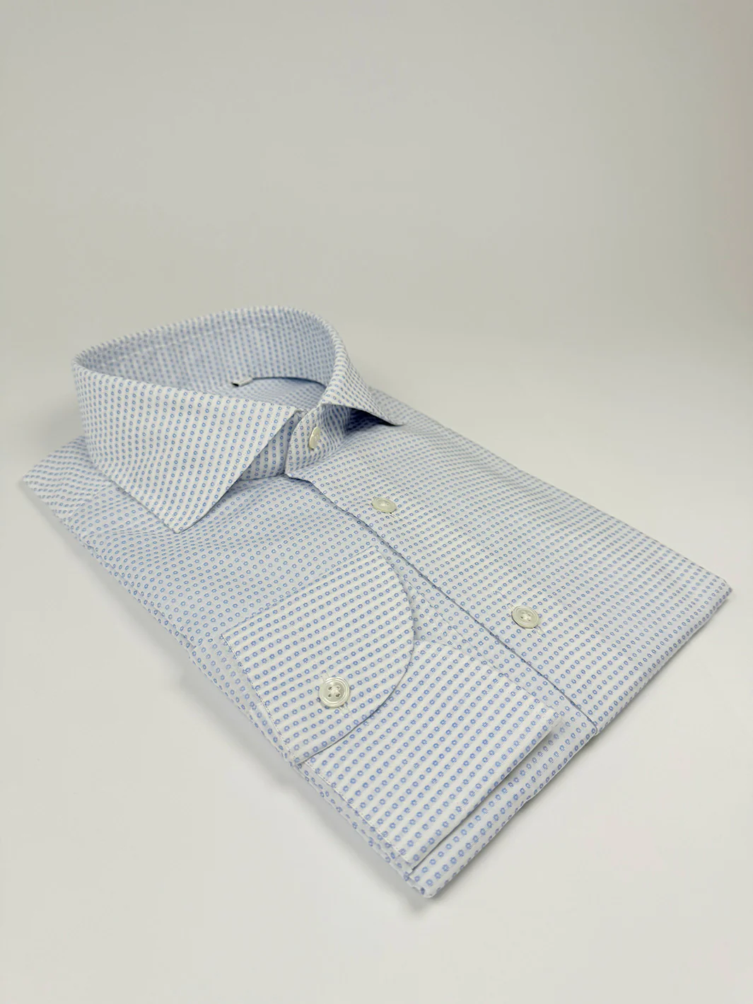 Micro-Floral Cotton Dress Shirt - Light Blue - Image 4