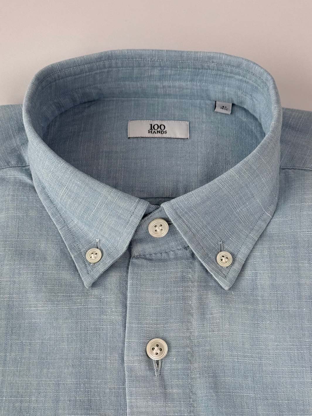 Linen Button-Down Shirt - Dusty Blue - Image 2