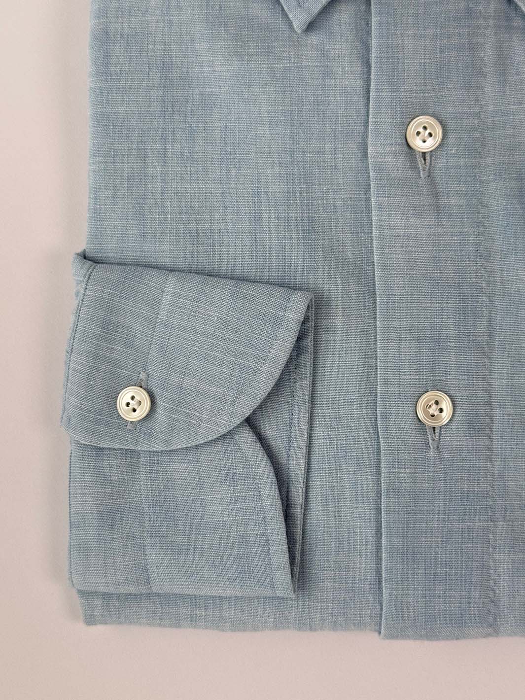 Linen Button-Down Shirt - Dusty Blue - Image 3