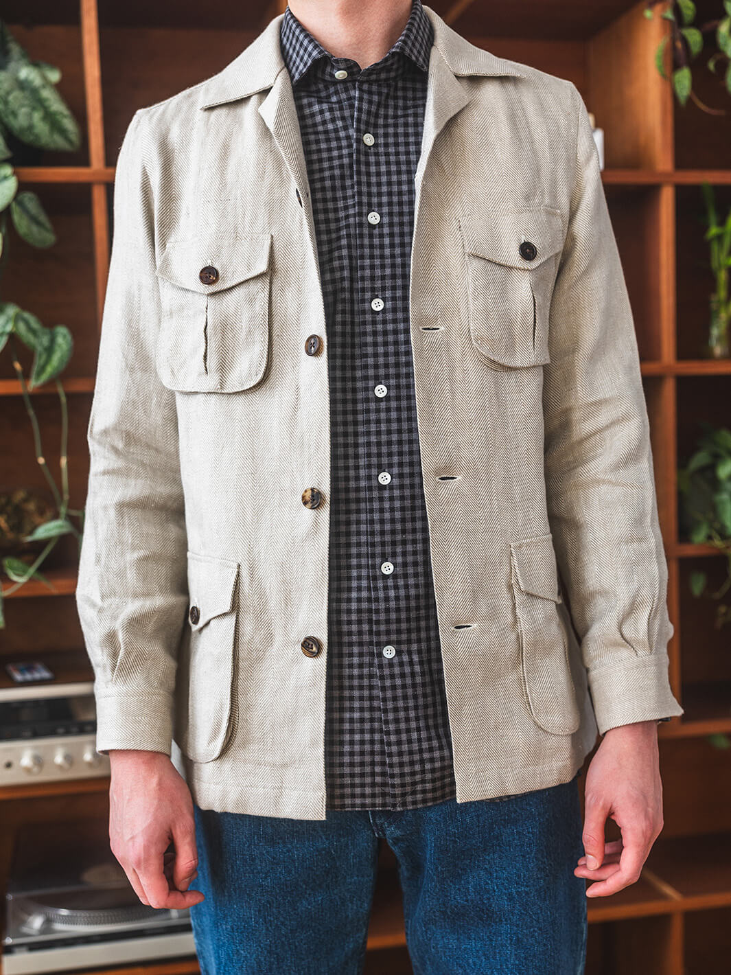 Linen Herringbone Safari Jacket - Ivory - Image 2