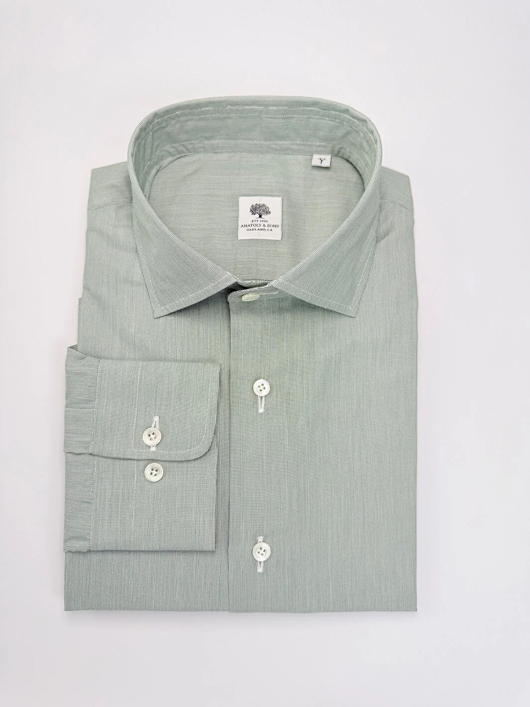 Micro-Stripe Cotton Dress Shirt - Green