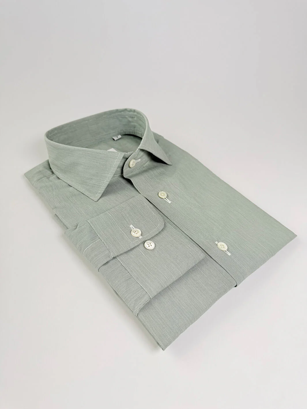 Micro-Stripe Cotton Dress Shirt - Green - Image 4