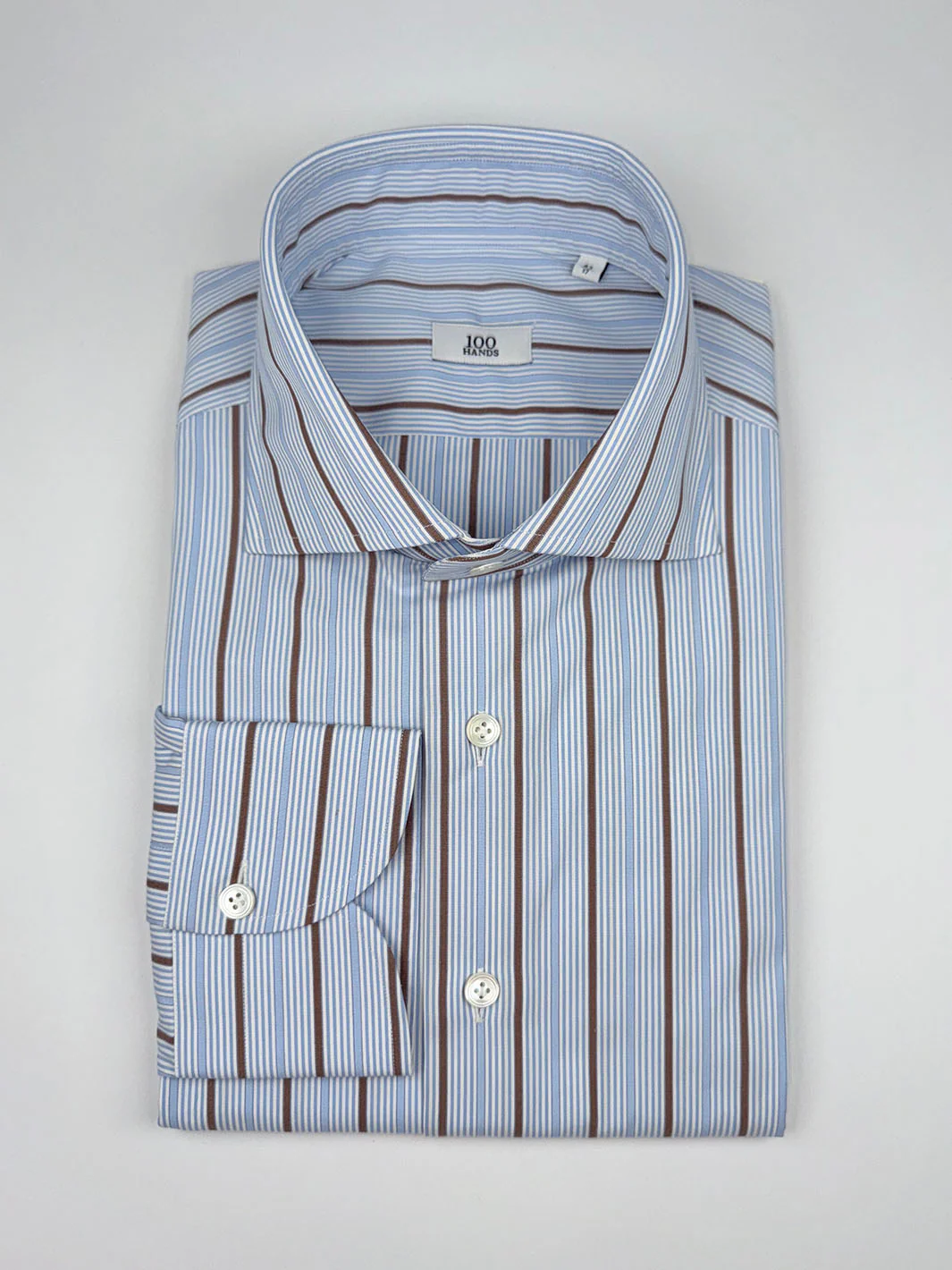 Multi-Stripe Cotton Shirt - Light Blue & Brown