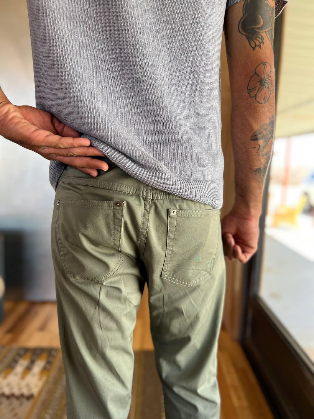 Cotton Twill 5-Pocket Pants - Olive Green - Image 3