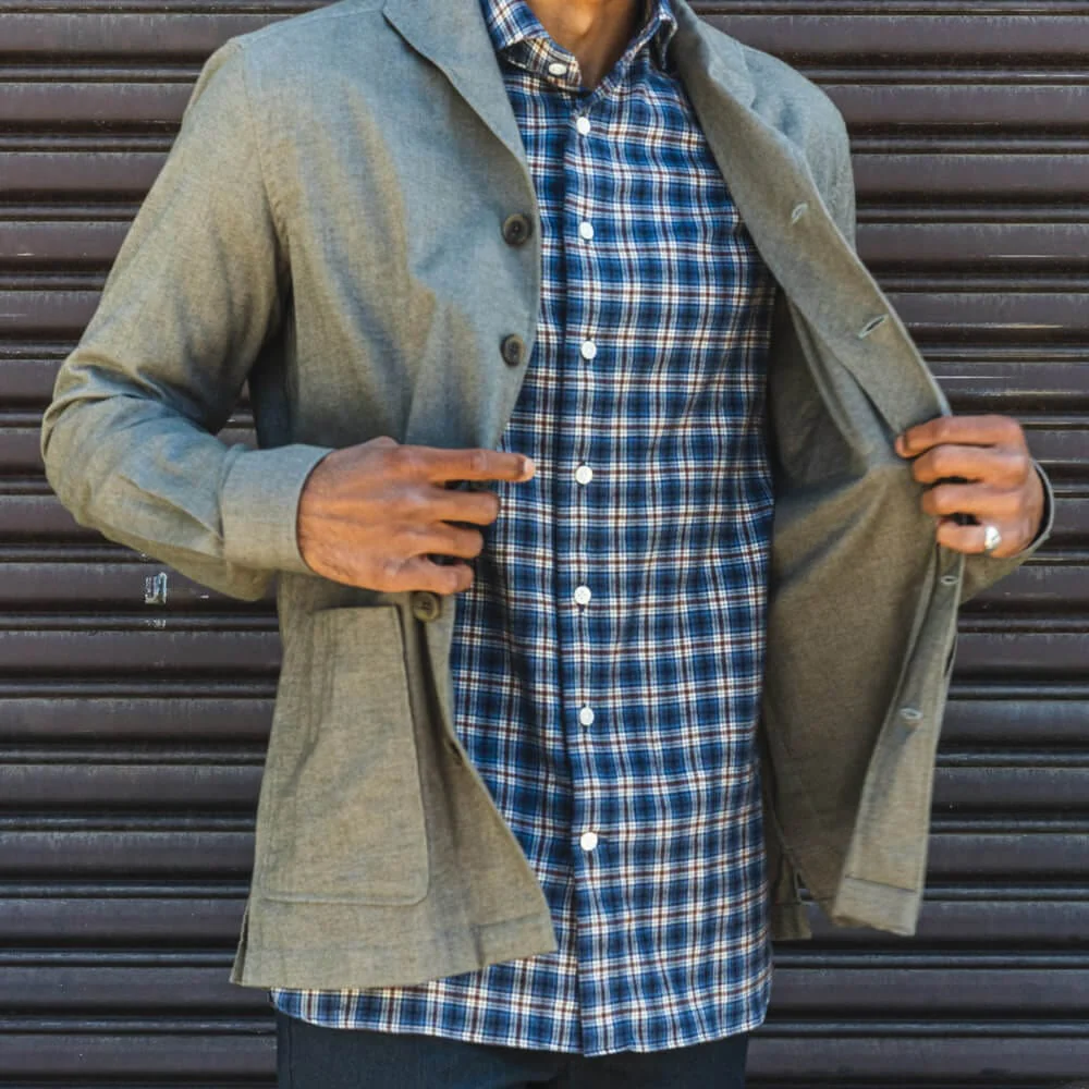 Cotton Flannel Shawl Collar Overshirt - Olive Green - Image 2