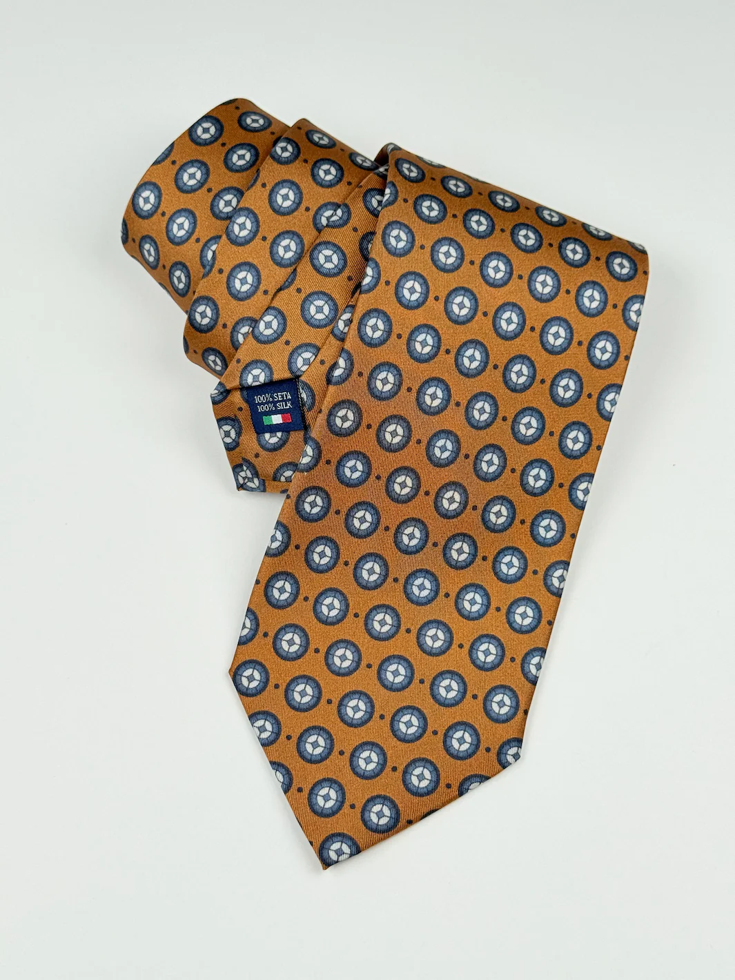 Silk Medallion Print Tie - Amber - Image 3