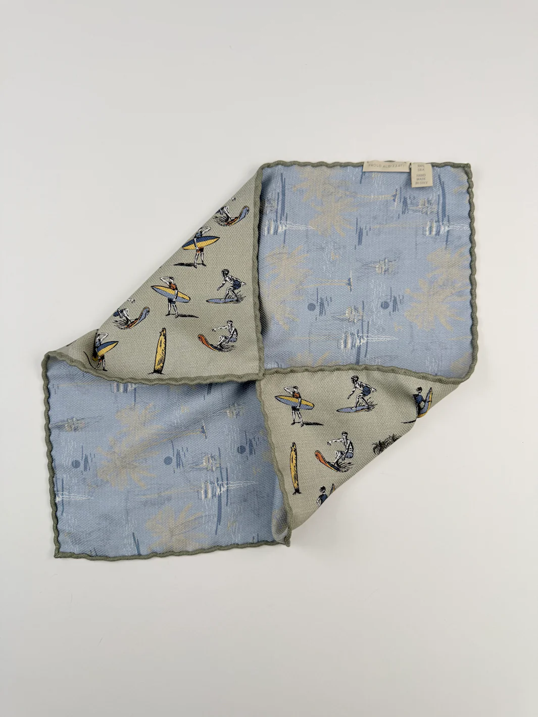 Reversible Silk Surf Motif Pocket Square - Light Grey - Image 2