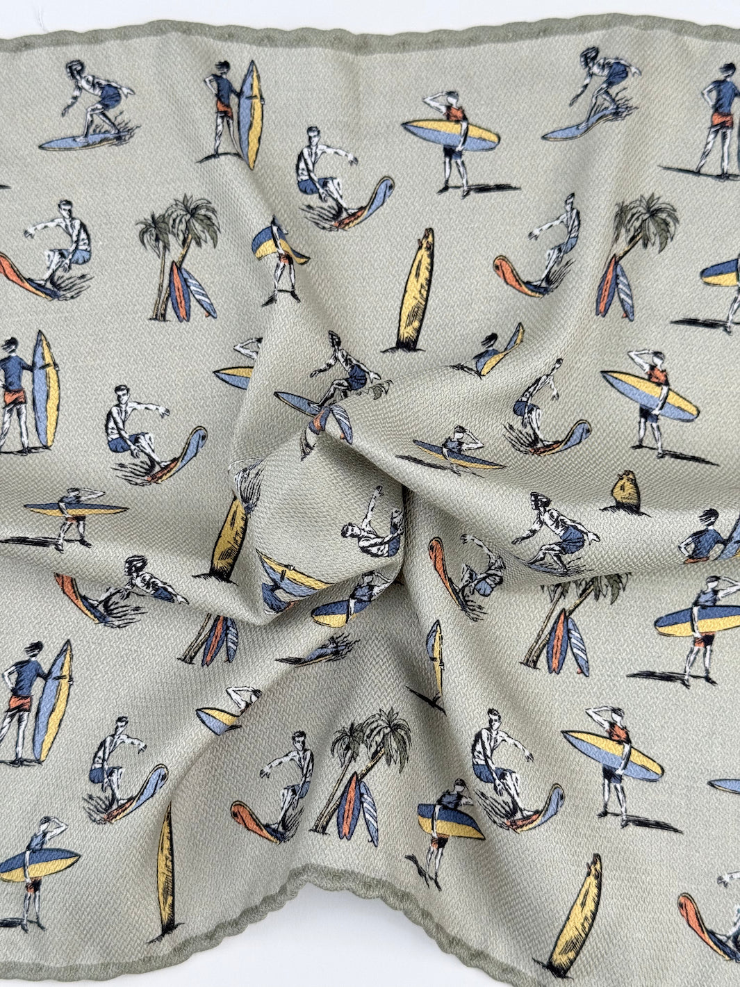 Reversible Silk Surf Motif Pocket Square - Light Grey - Image 4