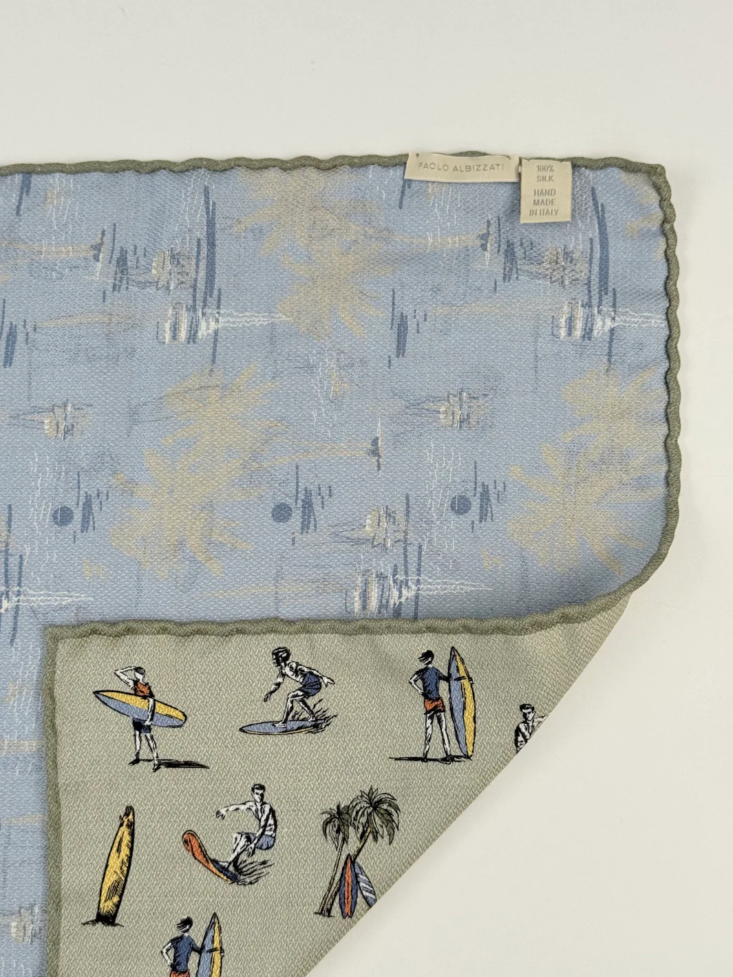 Reversible Silk Surf Motif Pocket Square - Light Grey - Image 5